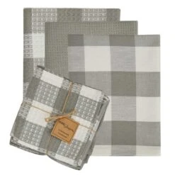 Wicklow Check 3 Dishtowel-1 Dishcloth Set - Dove
