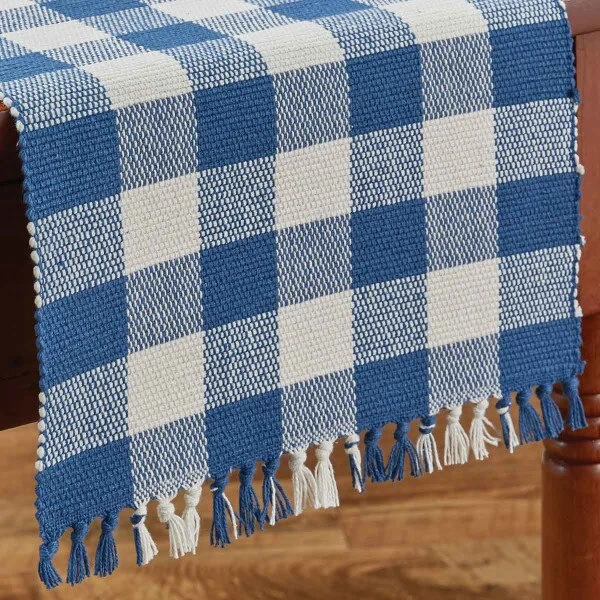 Wicklow Check Table Runner - 36"L - China Blue 4 Wicklow Check Table Runner - 36"L - China Blue - Image 4