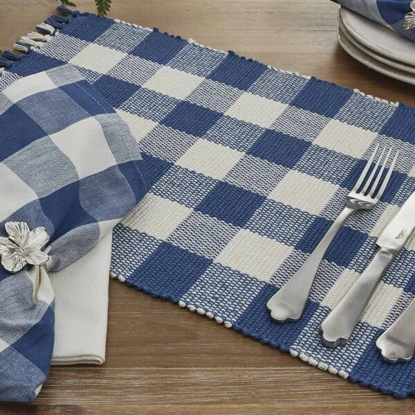 Wicklow Check Table Runner - 36"L - China Blue 2 Wicklow Check Table Runner - 36"L - China Blue - Image 2