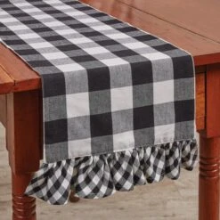 Wicklow Ruffled Table Runner 54" L - Black/Cream