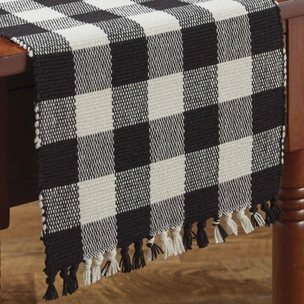 Wicklow Check Table Runner - 54"L - Black & Cream 1 Wicklow Check Table Runner - 54"L - Black & Cream