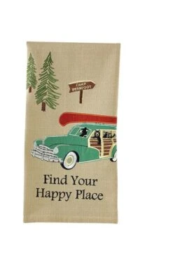 Happy Place Embroidered Dishtowel