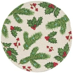Boughs Of Holly Printed Braided Placemat 15" Dia