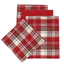 Fireside Plaid 3 Dishtowel/1 Dishcloth Set