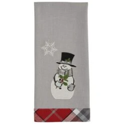 Snowman And Holly Decorative Dishtowel