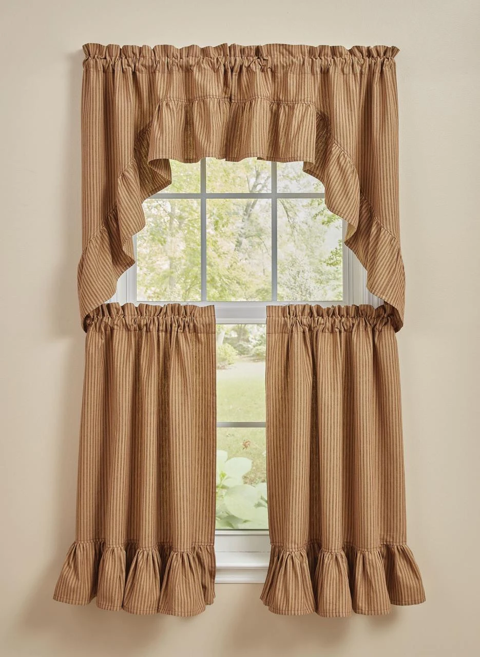 Sturbridge Wine Ticking Swags - Ruffle 72x36 3 Sturbridge Wine Ticking Swags - Ruffle 72x36 - Image 3