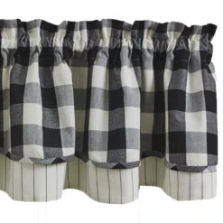 Wicklow Check Black & Cream Valance - Lined Layered 72x16