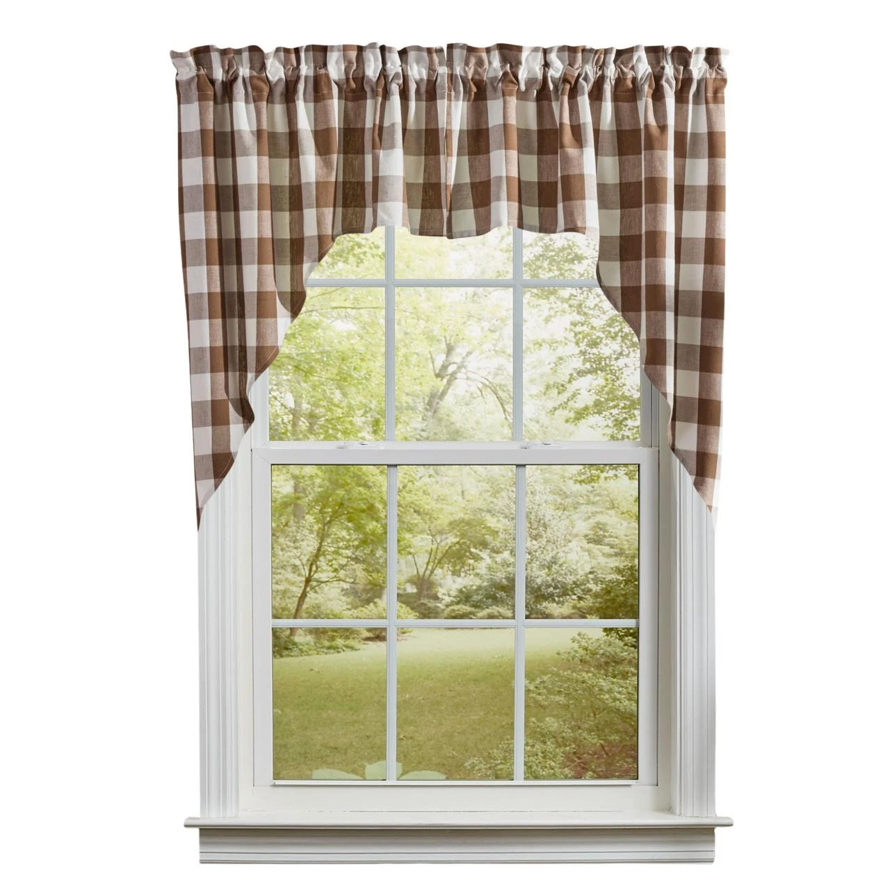 Wicklow Check Brown & Cream Swags - 72x36 1 Wicklow Check Brown & Cream Swags - 72x36