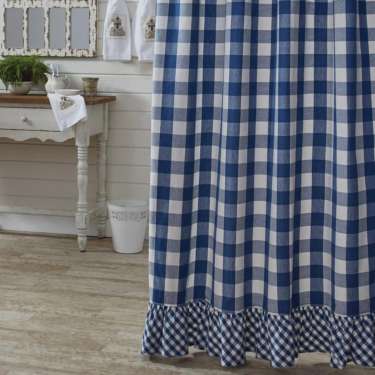Wicklow Check China Blue Shower Curtain - Ruffled 1 Wicklow Check China Blue Shower Curtain - Ruffled