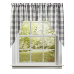 Wicklow Check Dove Swags - 72x36