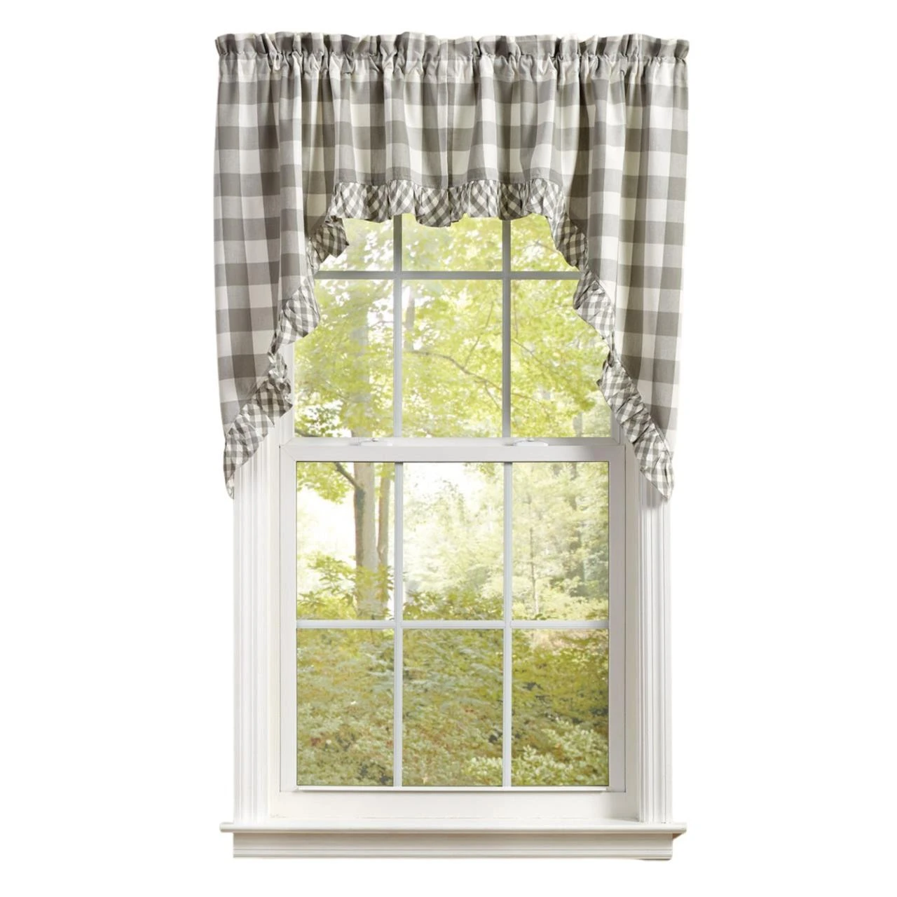 Wicklow Check Dove Swags - Ruffled 72x36 1 Wicklow Check Dove Swags - Ruffled 72x36