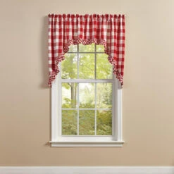 Wicklow Check Red & Cream Swags - Ruffled 72x36 -Park Designs Shop Wicklow Check Red Cream Swags Ruffled 72x36 762242036604 image3 00931.1679689740